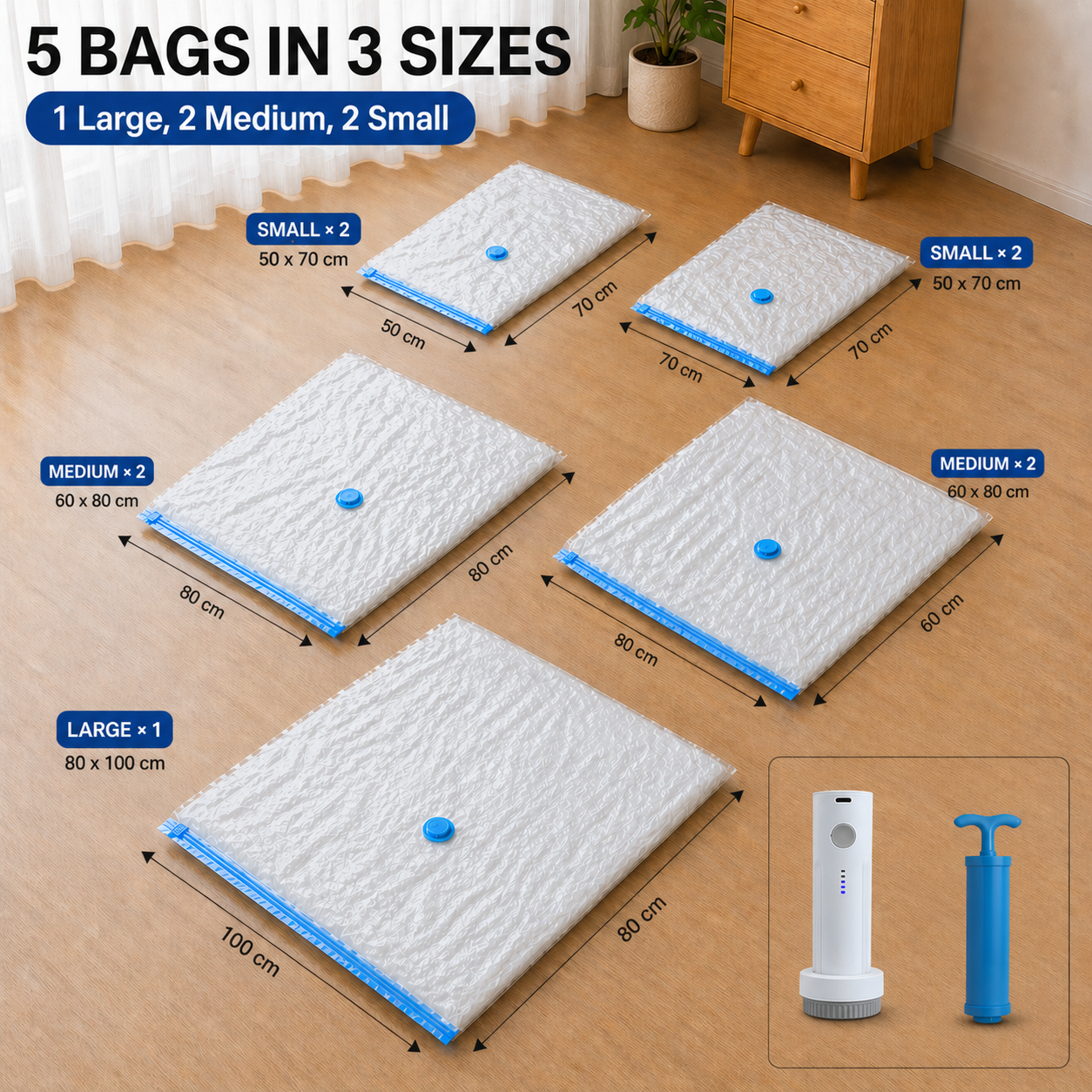 Compact Vacuum Storage Bags with Pump